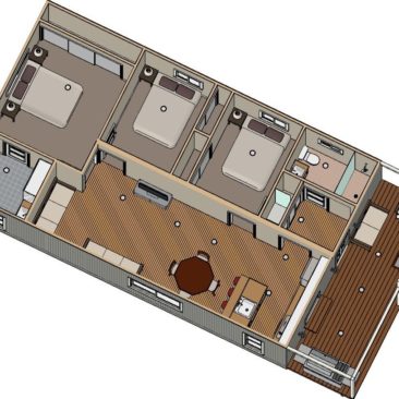 14.4m x 6.9m Three Bedroom Two Bathroom Floor Plan DH