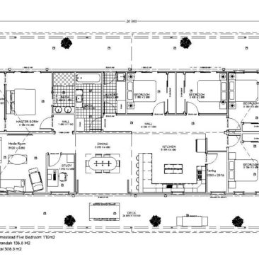 20m x 8.5m Homestead Five Bedroom Floor plan